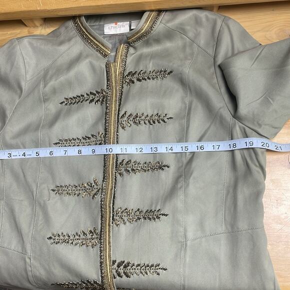 Chico's olive green fully lined beaded embellished open front jacket women's 1 - Picture 14 of 15